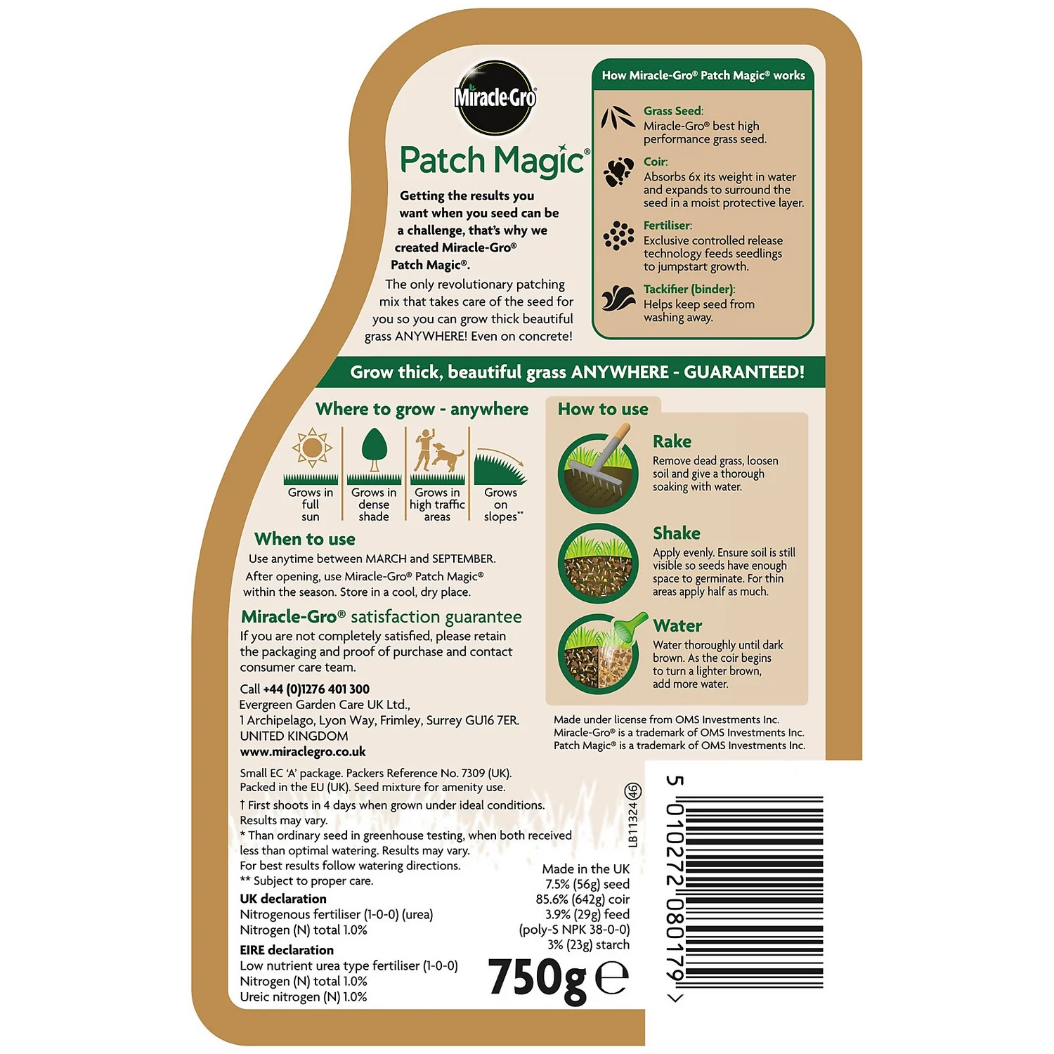 Miracle-Gro Patch Magic Grass Seed, Feed & Coir - 10 Patch Jug - Image 3