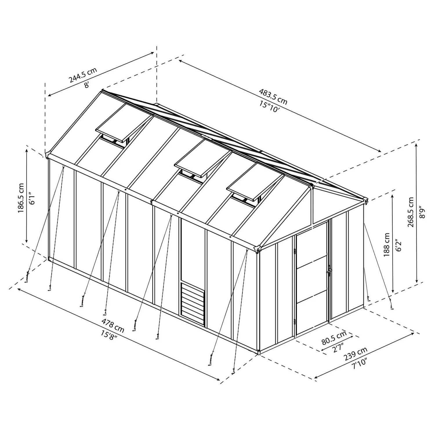 Palram 8 X 16ft Canopia Glory Greenhouse - Grey - Image 10
