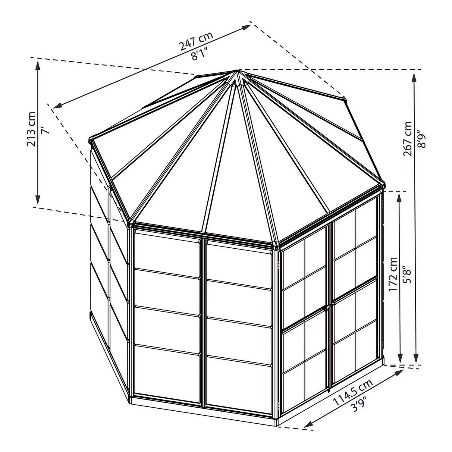 Palram 8ft Canopia Oasis Hexagonal Greenhouse - Grey - Image 6