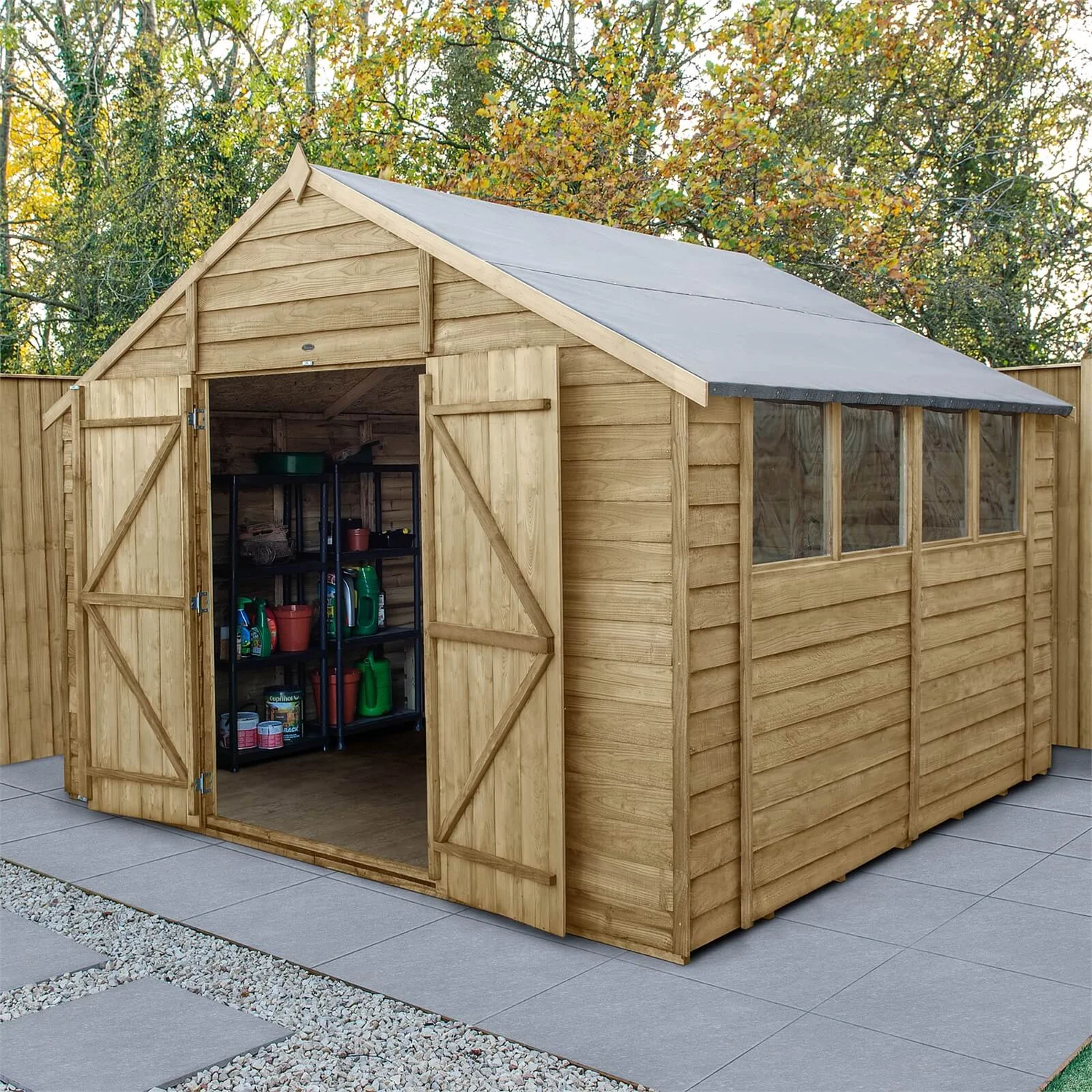 Forest 10 X 10ft Overlap Pressure Treated Double Door Apex Shed - Image 2