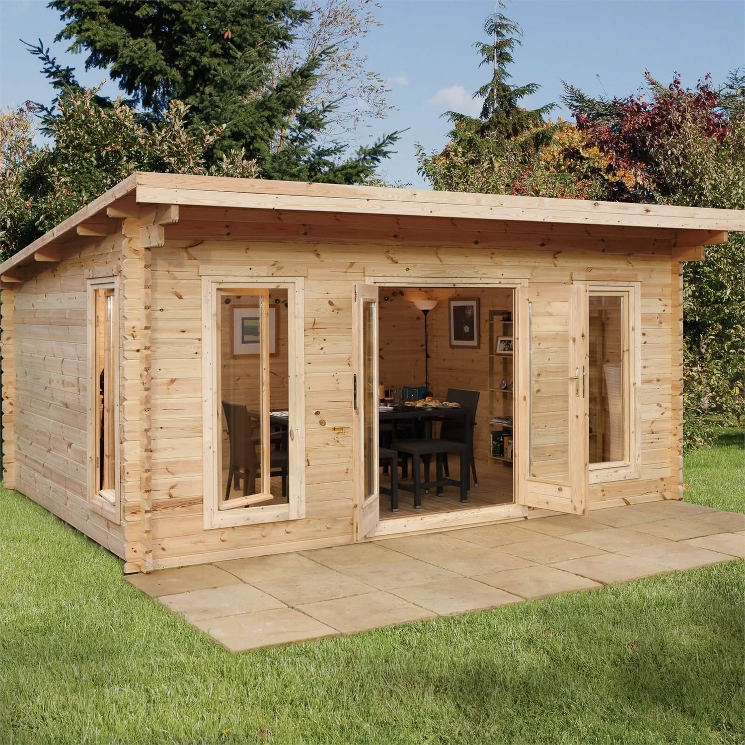 Forest Mendip 5.0m X 4.0m Log Cabin Double Glazed, 24kg Polyester Felt, No Underlay