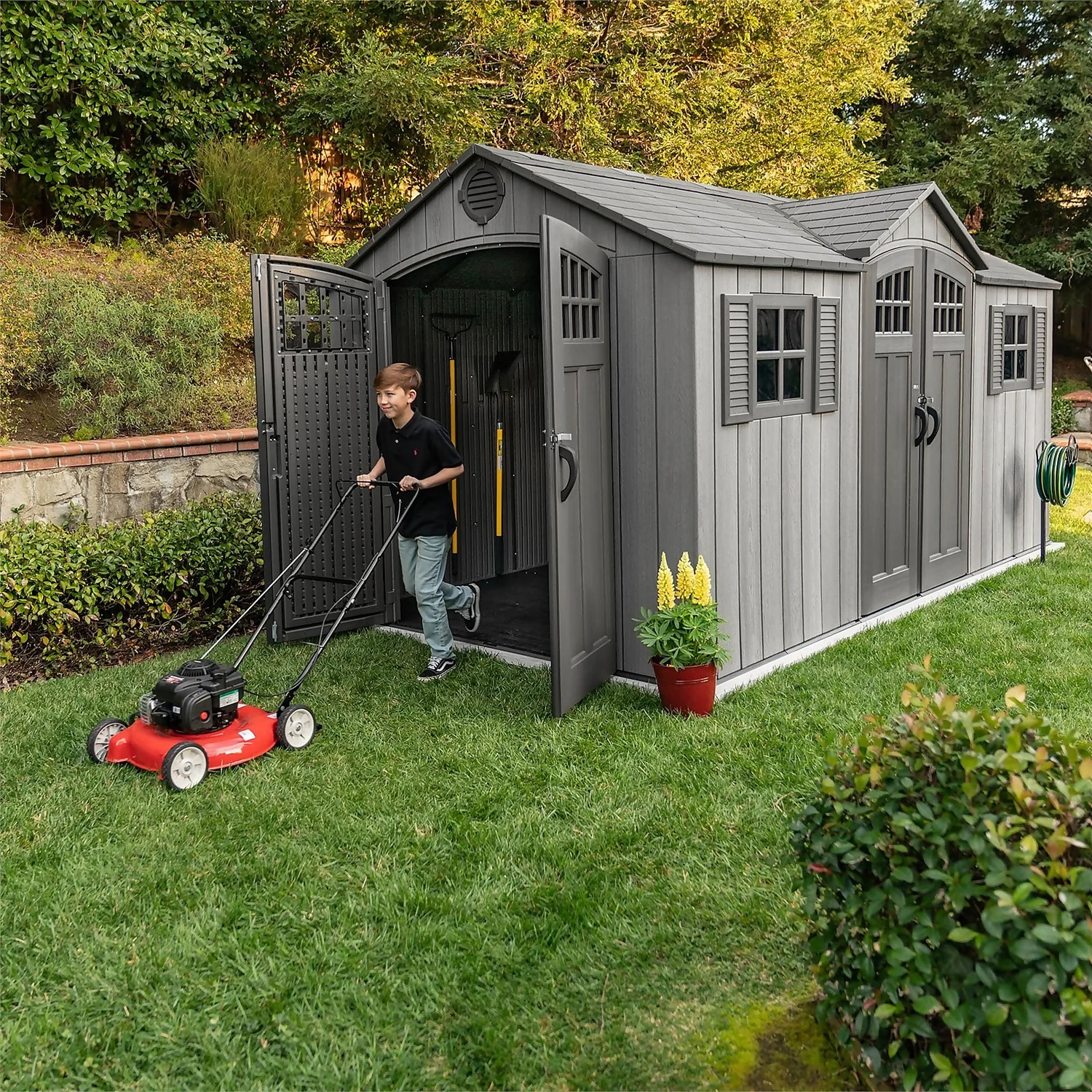 Lifetime 15x8 Ft Rough Cut Dual Entry Outdoor Storage Shed - Image 4