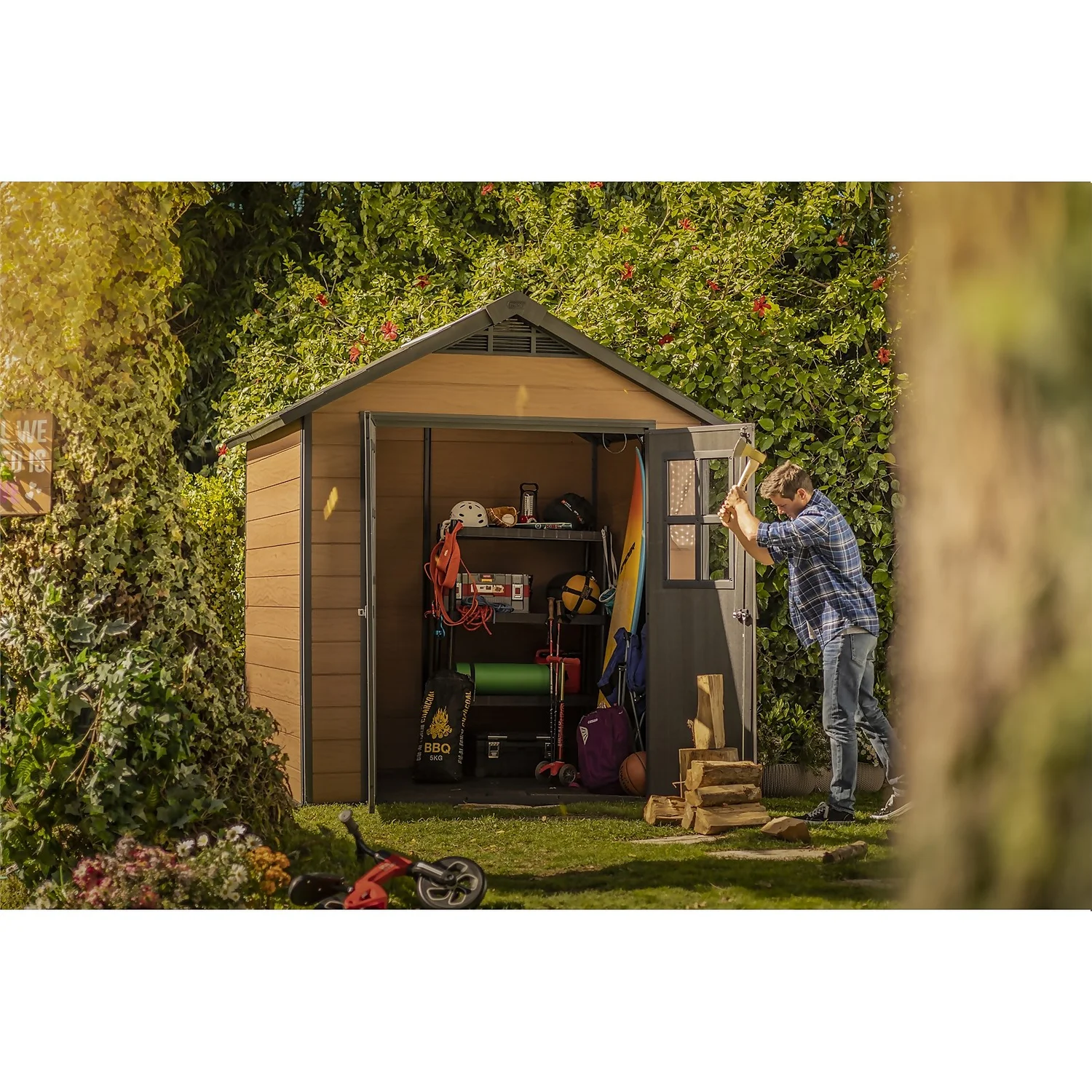 Keter Newton 7.5 X 7ft Outdoor Plastic Garden Storage Shed - Brown - Image 10