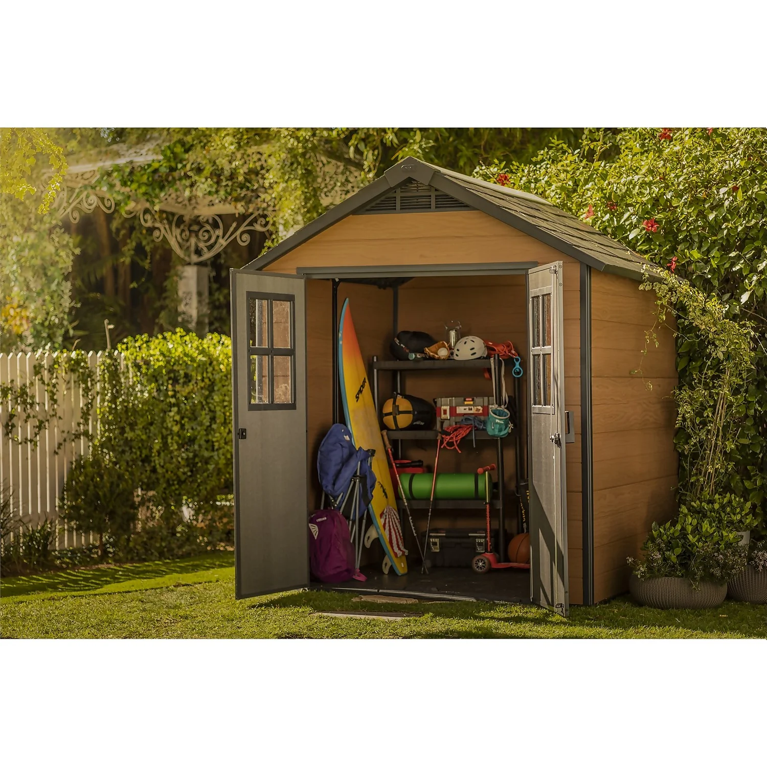 Keter Newton 7.5 X 7ft Outdoor Plastic Garden Storage Shed - Brown - Image 2