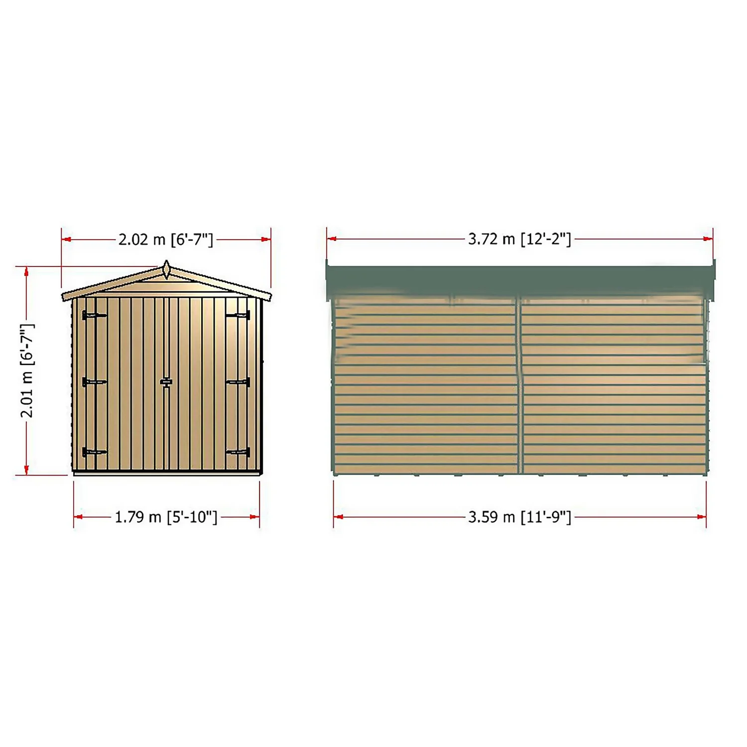 Shire 12 X 6ft Shed Overlap Double Door - No Windows - Image 9