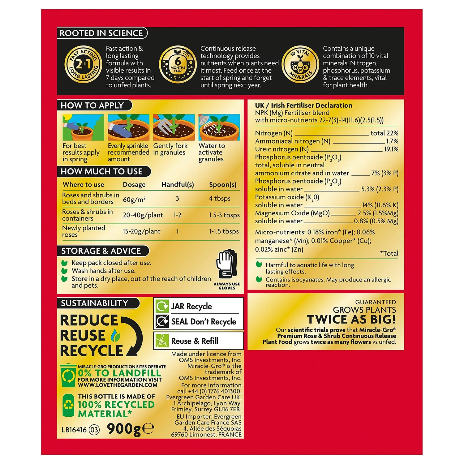 Miracle-Gro® Premium Rose & Shrub Continuous Release Plant Food - 900g - Image 2