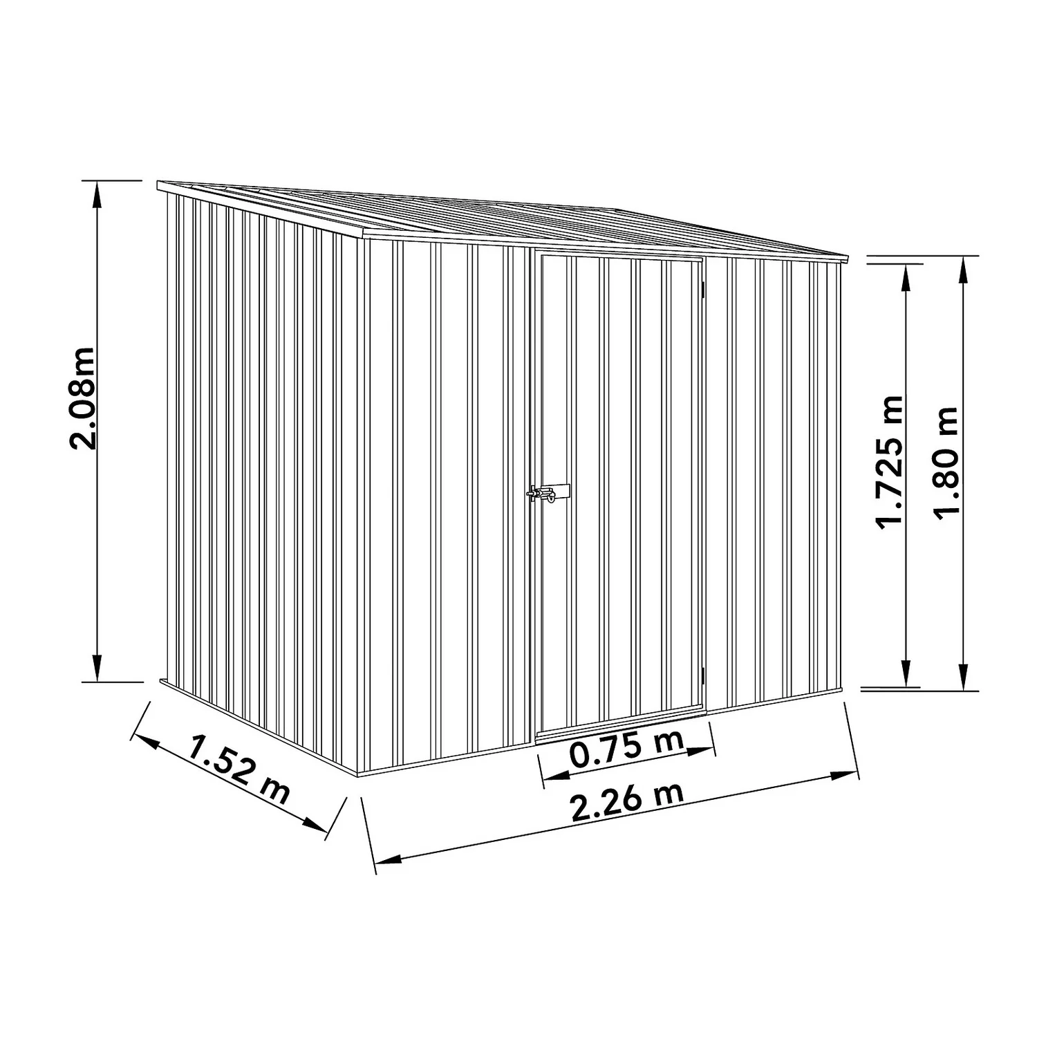 Absco 7.5 X 5ft Space Saver Metal Pent Shed - Zinc - Image 3