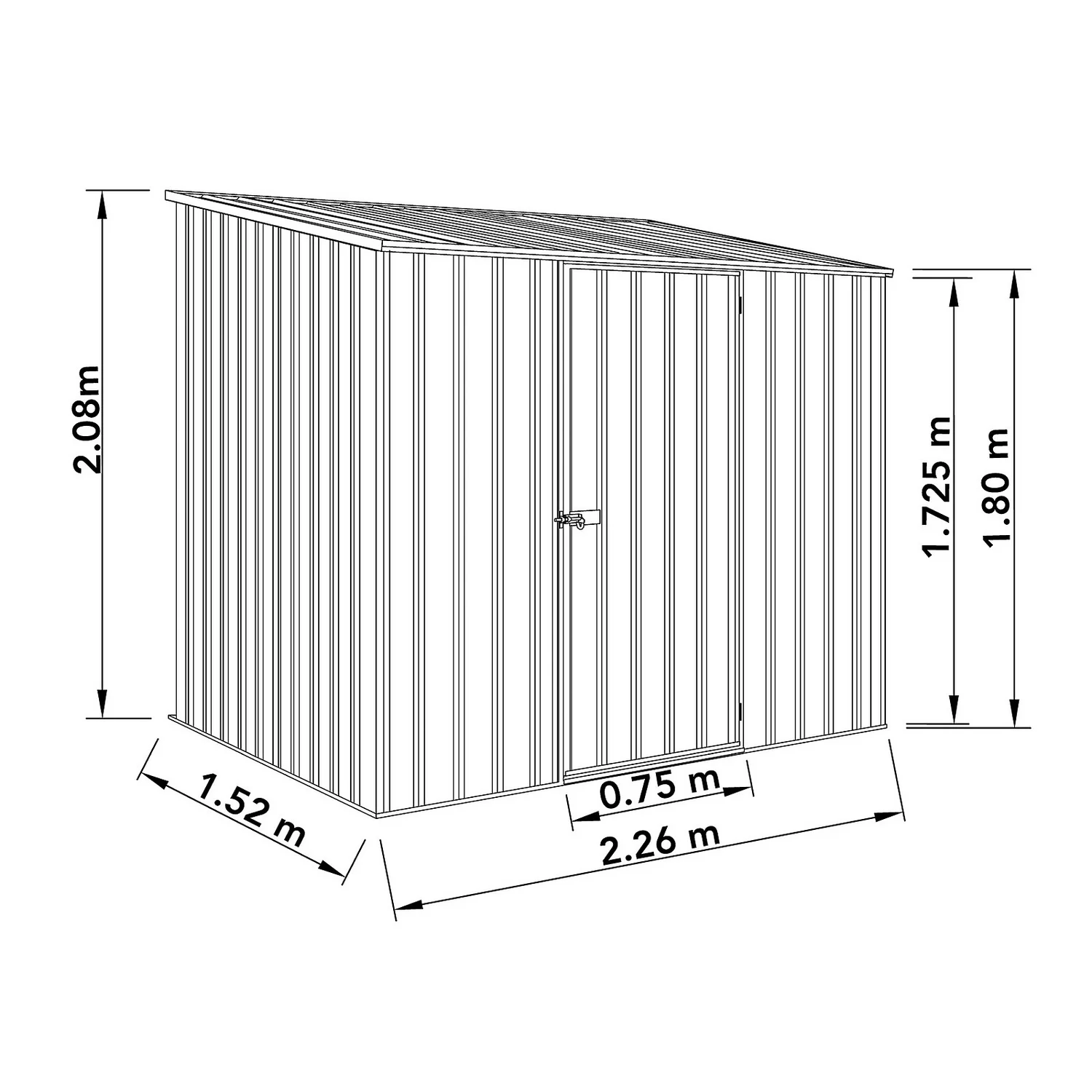 Absco 7.5 X 5ft Space Saver Metal Pent Shed - Grey - Image 3