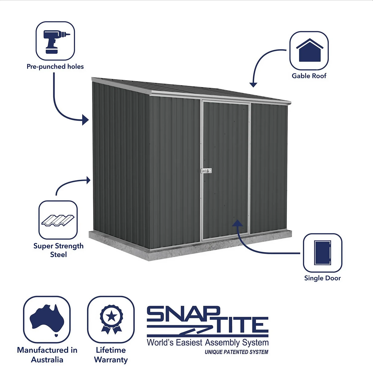 Absco 7.5 X 5ft Space Saver Metal Pent Shed - Grey - Image 9
