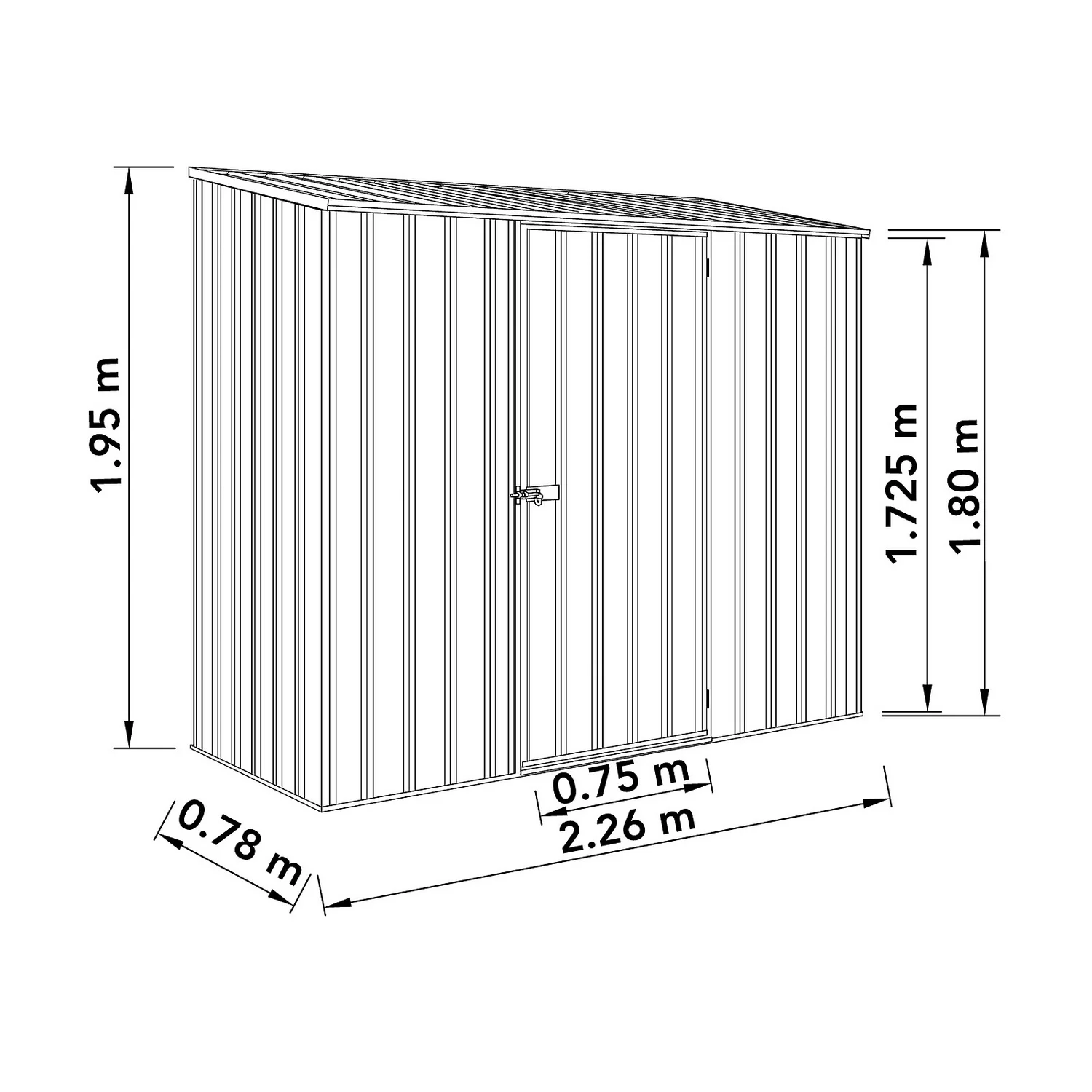 Absco 7.5 X 3ft Space Saver Metal Pent Shed - Grey - Image 3