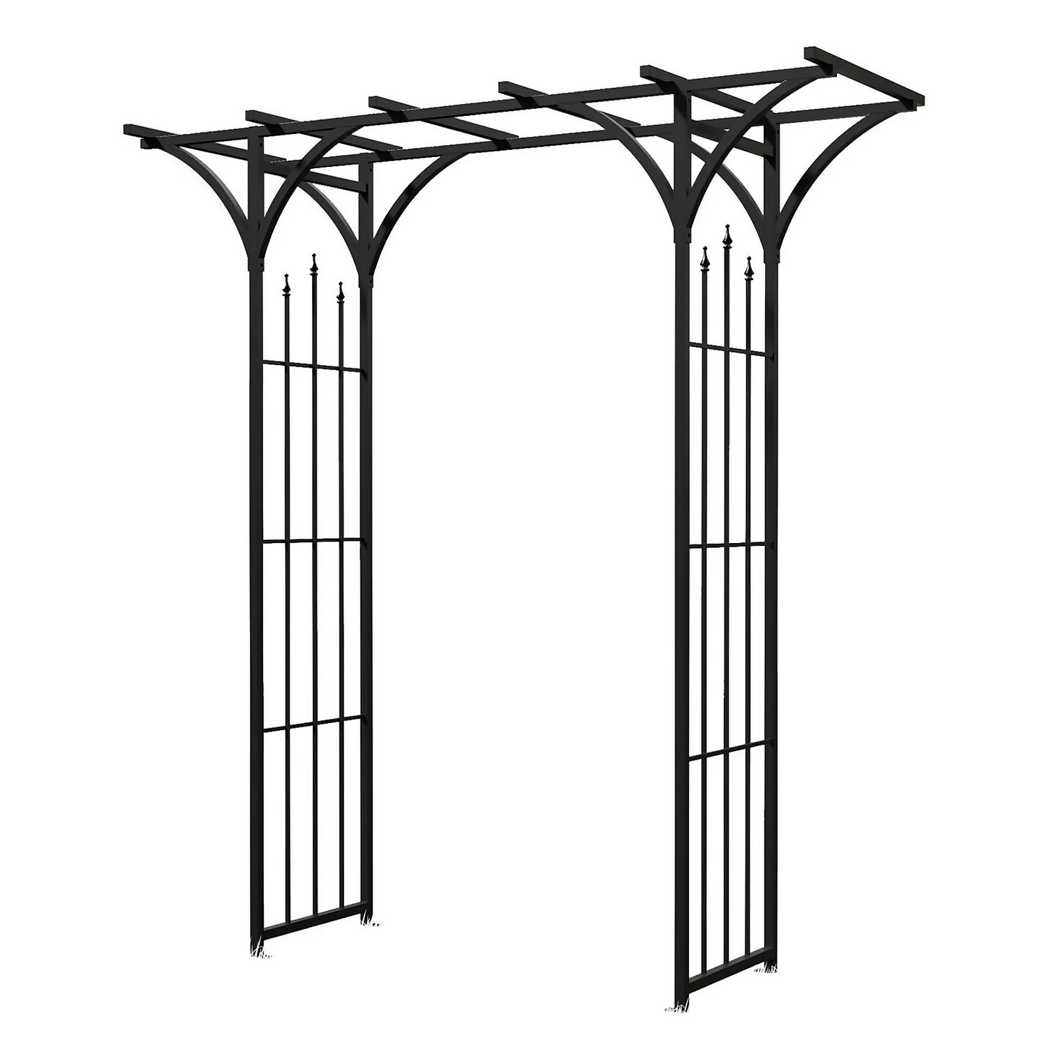 Panacea Flat Top Garden Steel Arch With Finials - Black