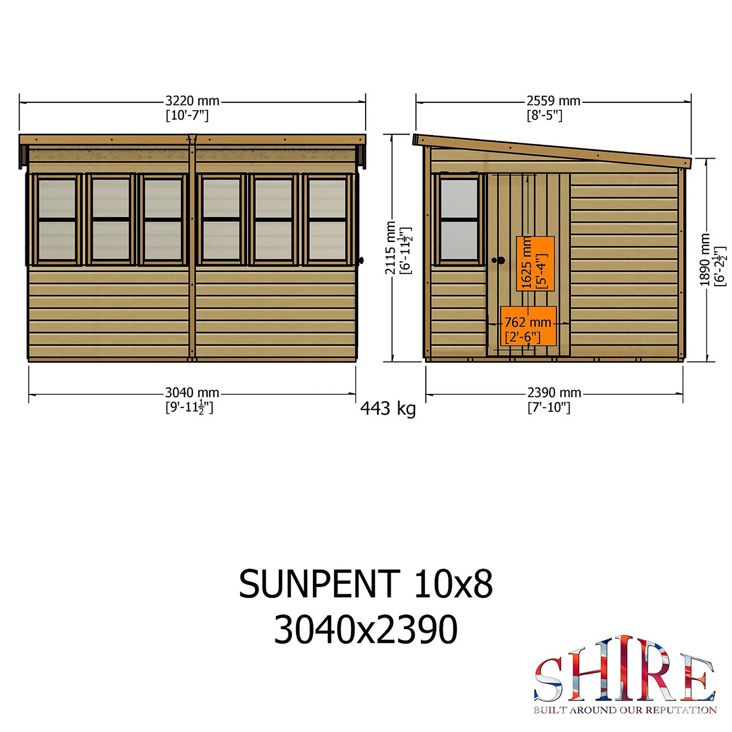 Shire 10 X 8ft Sun Pent Shed - Image 3