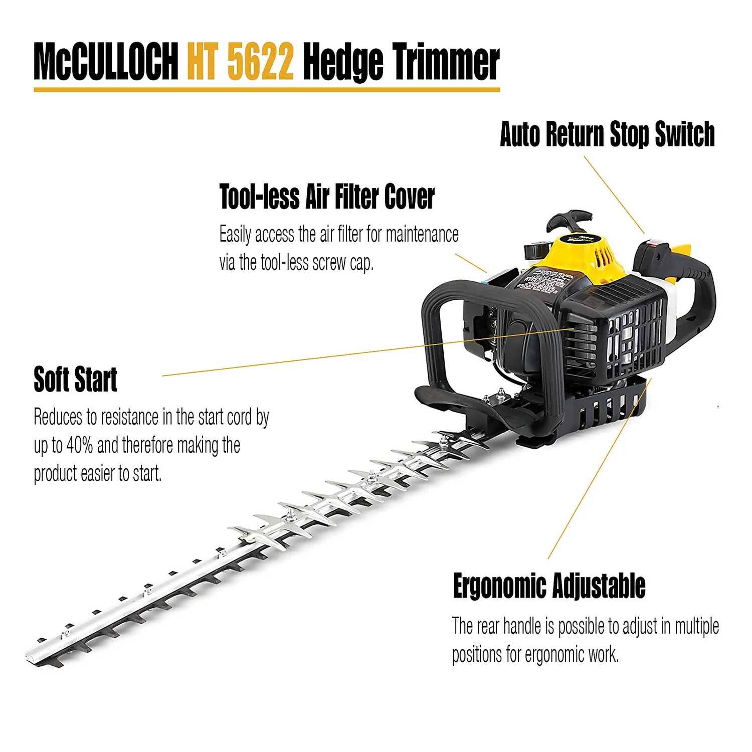McCulloch HT5622 Petrol Hedge Trimmer - Image 3
