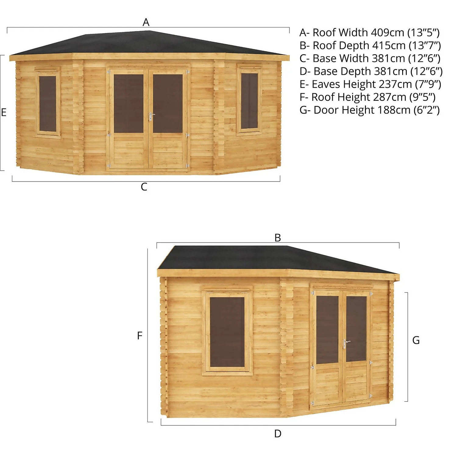 Mercia 4m X 4m Corner Log Cabin 28mm - Image 9