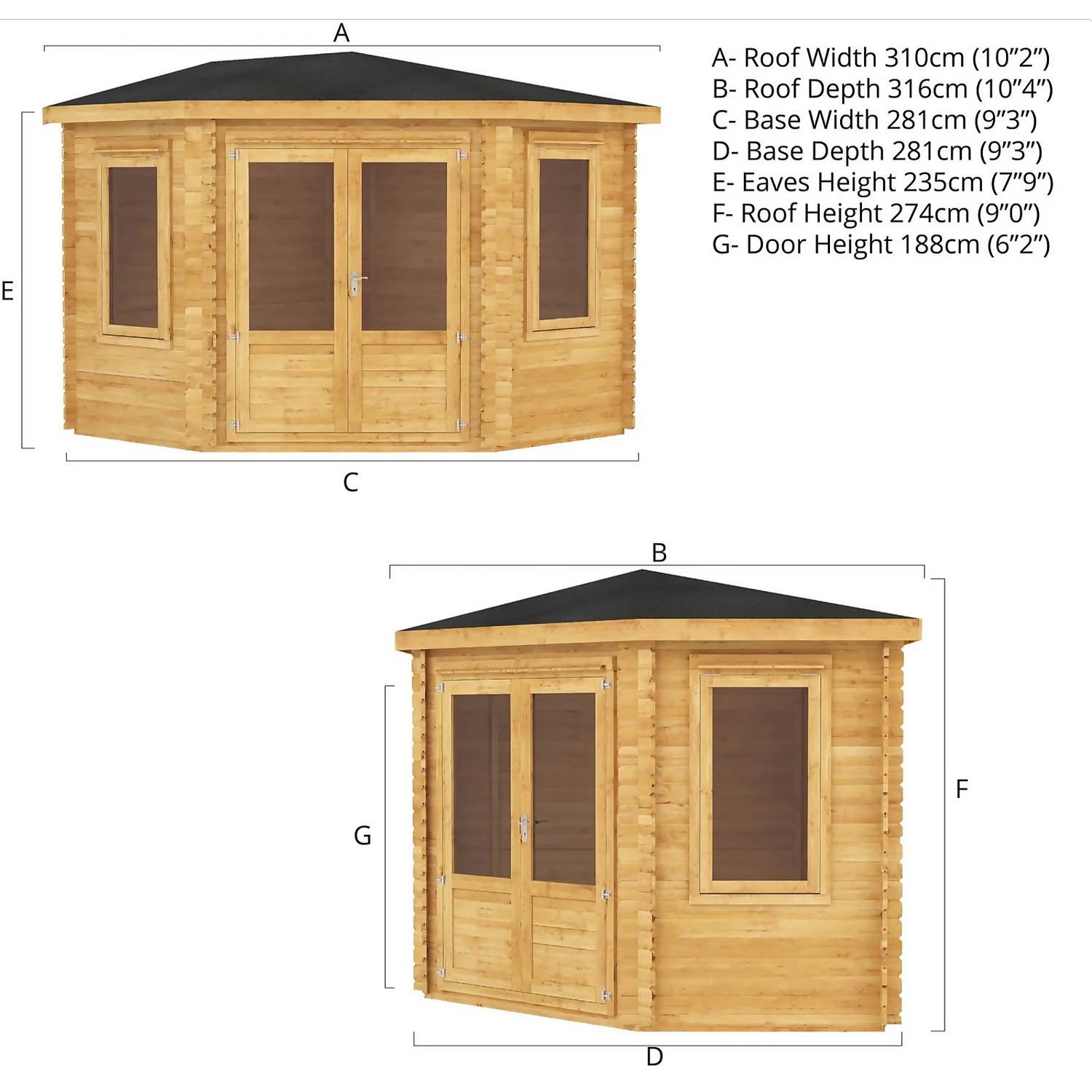 Mercia 3m X 3m Corner Log Cabin 44mm - Image 9