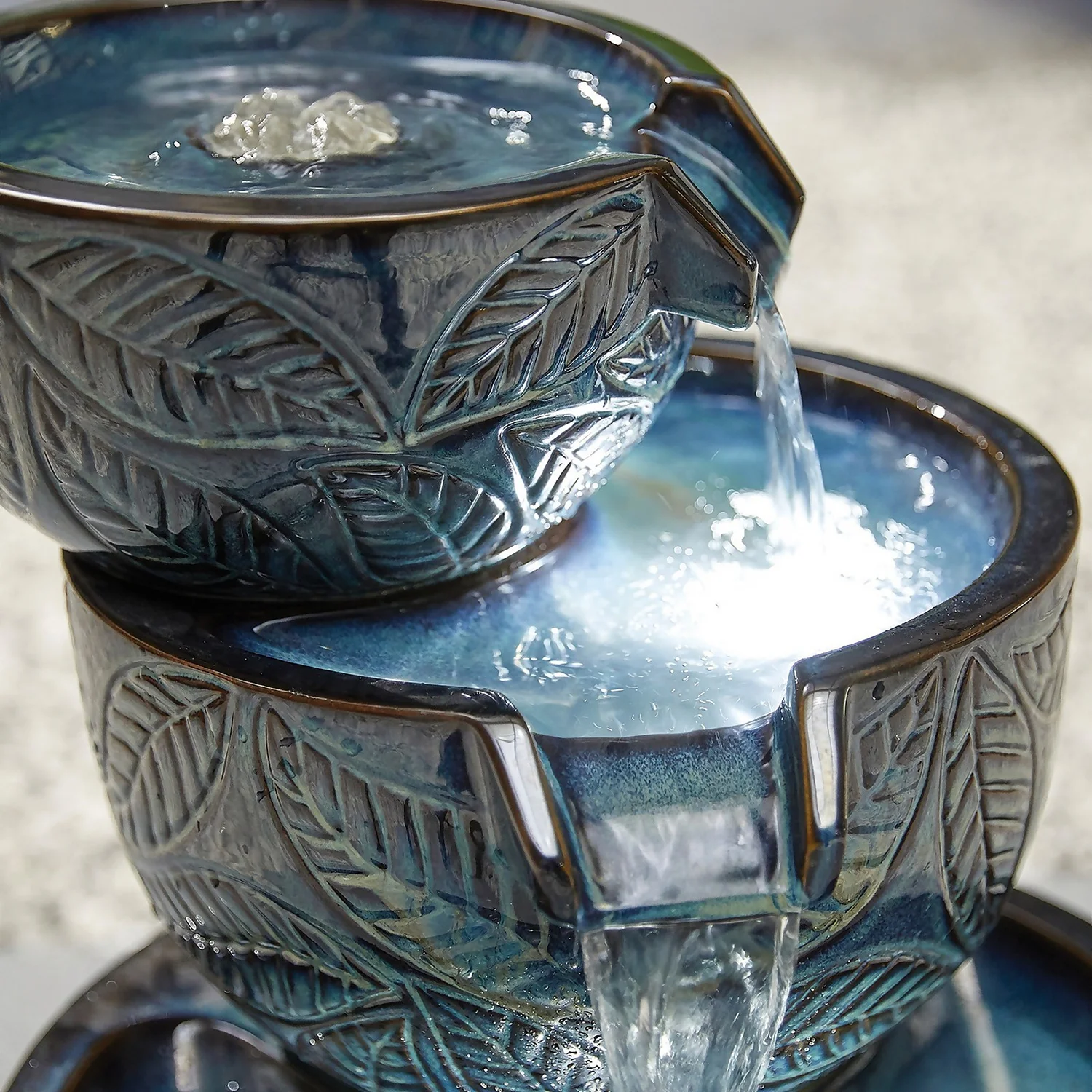 Stylish Fountain Fossil Leaf Water Feature With LEDs - Image 4