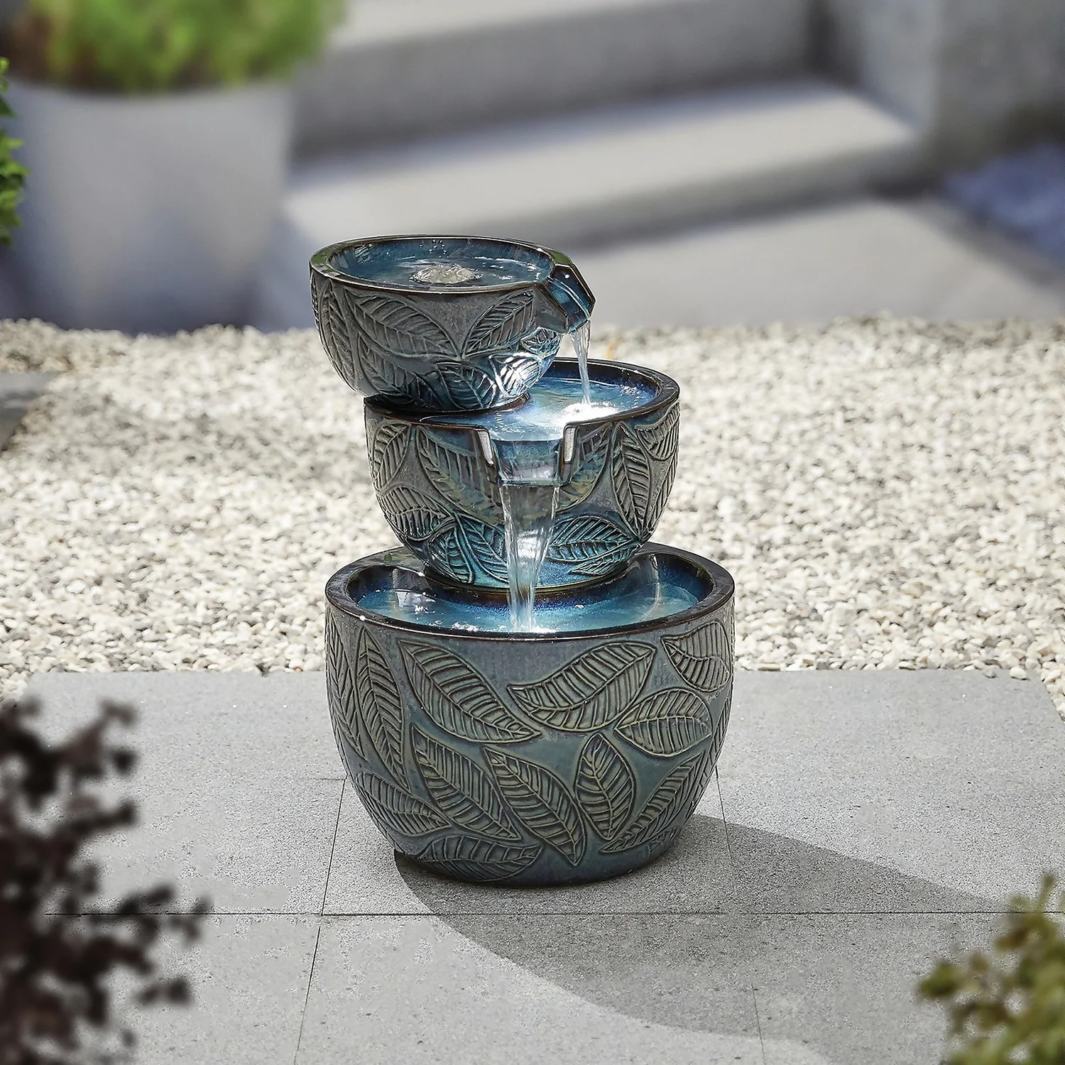 Stylish Fountain Fossil Leaf Water Feature With LEDs - Image 2