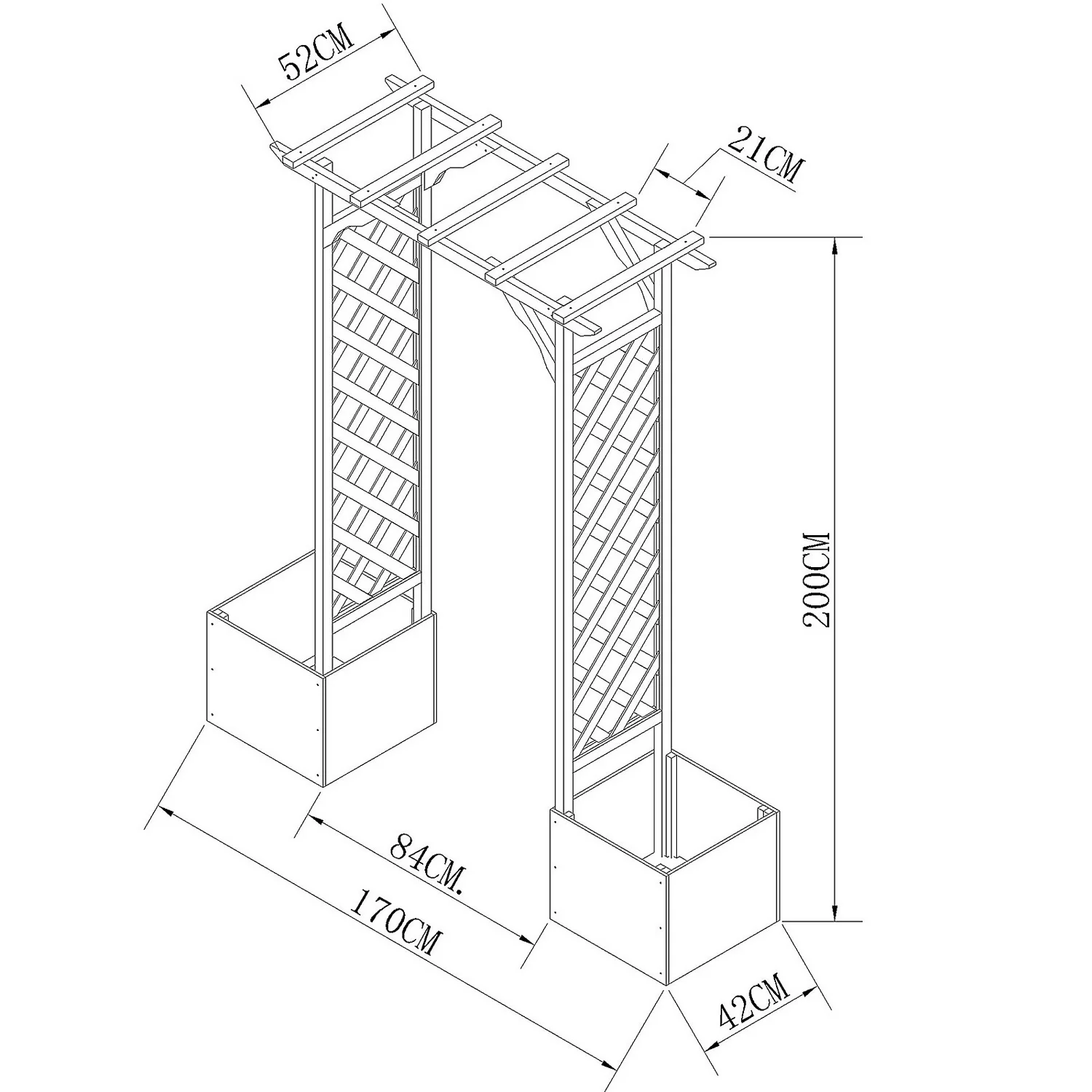 Homebase Wooden Garden Arched Trellis With Planters - Image 7