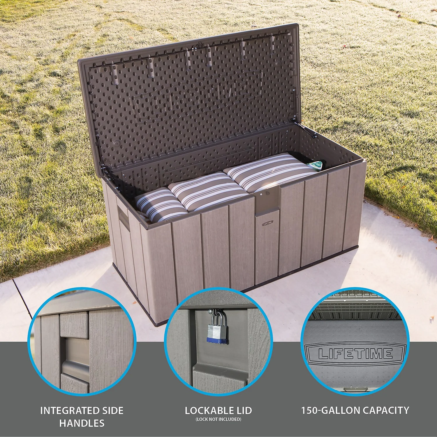 LIFETIME 568L Outdoor Storage Deck Box - Rough-Cut Brown - Image 3