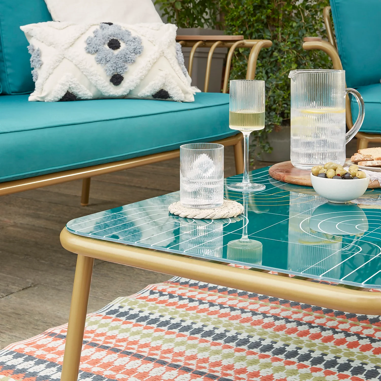 Omari Metal Garden Sofa Set - Teal & Gold - Image 4