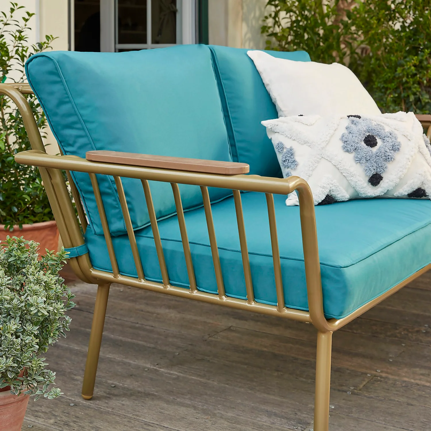 Omari Metal Garden Sofa Set - Teal & Gold - Image 3