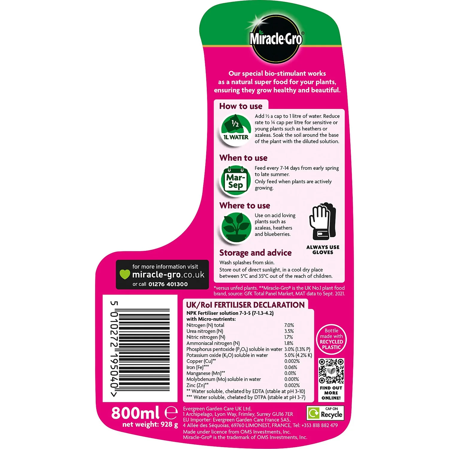 Miracle-Gro Azalea, Camellia & Rhododendron Concentrated Liquid Plant Food 800ml - Image 4