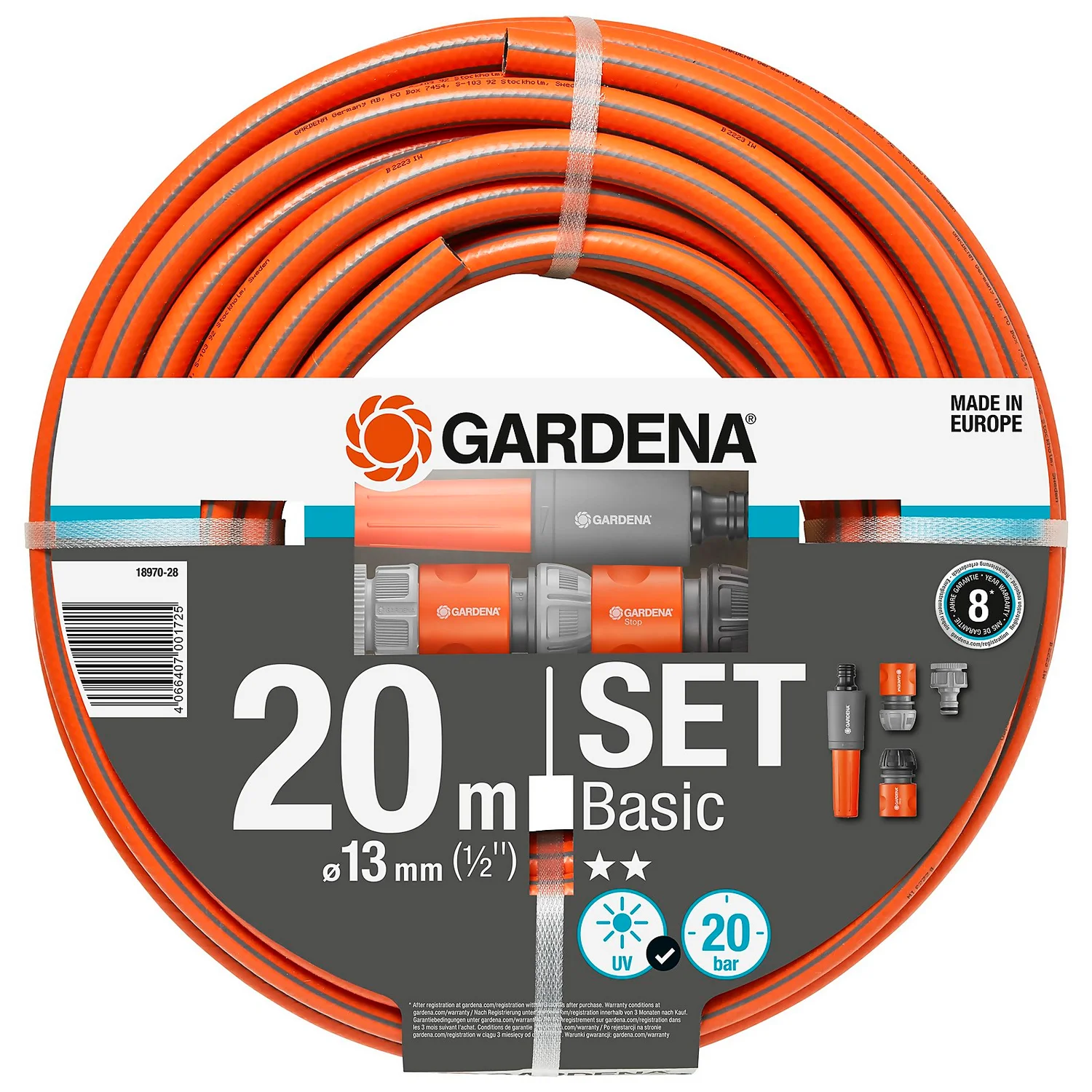 Gardena 20m Basic Hose Set